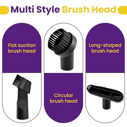 4 Pcs 1-1/4" Vacuum Attachments, Round & Square Brushes, 2-in-1 Suction Brush, 4-Layer Adapter Universal for Most Vacuum Cleaners for Hard-to-Reach Areas