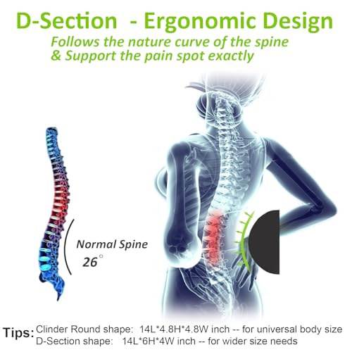Esme L&H Lumbar Roll for Office Chair Car Seat, Breathable 3D Fabric Back Support Roll for Lower Back - D-Shape Lumbar Roll Pillow with Elastic Strap Lumbar Support Pillow for Office Chair