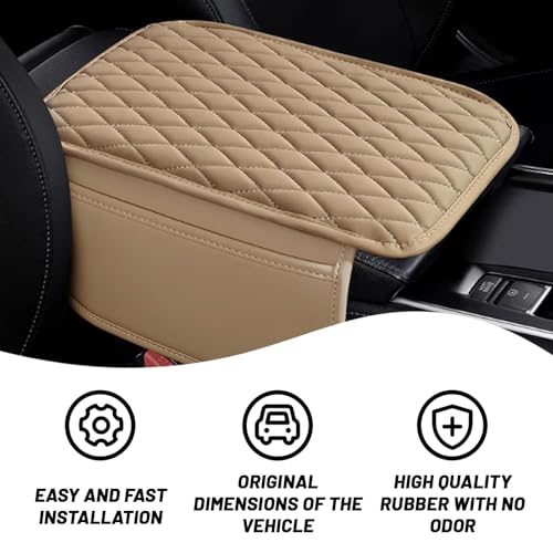 Car Center Console Cover, Upgraded Leather Arm Rest Cover for Car SUV, Car Middle Armrest Console Cover with 2 Storage Bags Scratch Resistant Waterproof Universal Car Accessories (Beige) - color: Beige