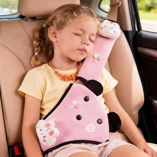 Seat Belt Cover Pad for Kids, Cute Animal Child Seatbelt Covers for Girls and Boys (Bunny(Pink)) - color: Bunny(pink)