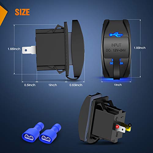 Nilight Dual USB 4.2A Rocker Switch Style 12V/24V Fast Socket Waterproof Quick for Cars Boats Trucks RVs, 2 Years Warranty, Blue - style: Dual USB