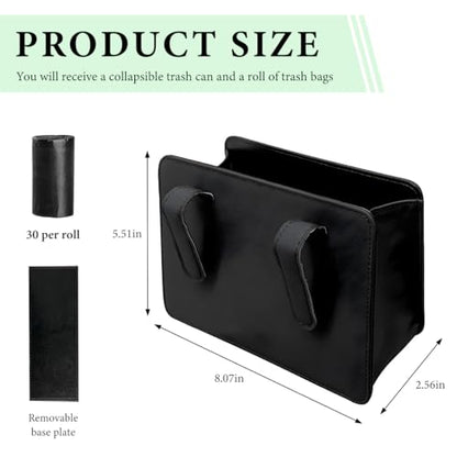 Car Trash Can, Foldable Leather Automotive Garbage Bin Organizer Holder with One Roll Trash Bag, Multi-Function Mini Hanging Dustbin Storage Bag Container for SUV Truck RV (Black) - color: Black