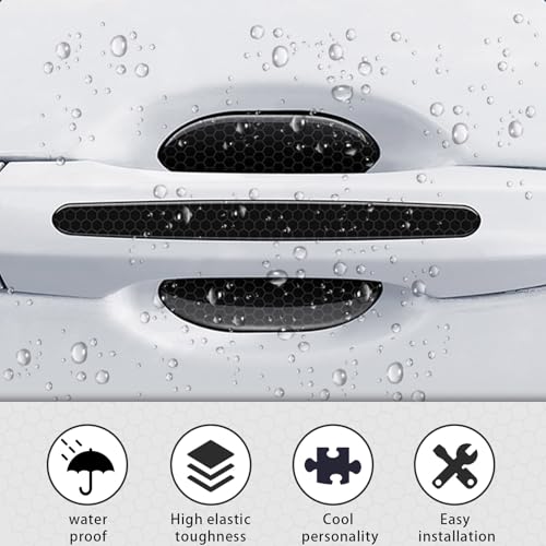 8Pcs Car Door Handle Bowl Sticker, Reflective Car Door Handle Paint Scratch Protector, Self-Adhesive Scratch Collision Protection Guard, Auto Exterior Decor Universal for SUV Truck RV (Black)