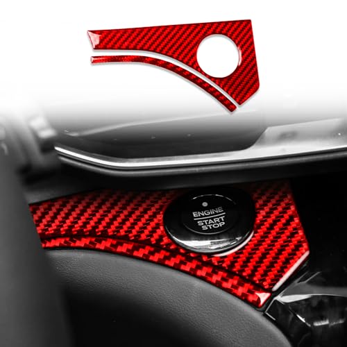 Real Red Carbon Fiber Car Driver Side Engine Start Button Side Panel Sticker Auto Interior Trim Compatible with Ford Explorer(U625) XLT/Limited/ST/Platinum/Platinum Hybrid 2020 2021 2022 2023 - color: Engine Start Button Side Panel