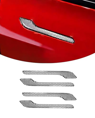 Carbon Fiber Door Handle Cover, Door Handle Protective Cover Decoration Compatible with Tesla Model Y/3 Accessories (2017-2025) Highland & Juniper Compatible (4 Pieces) (Silver with drip) - style: Silver with drip