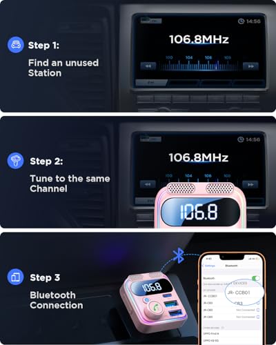 JOYROOM Bluetooth 6.0 Car Adapter FM Transmitter 81W Fast Charging Cigarette Lighter Hands-Free Calling Support USB Drive, Pink - color: Pink
