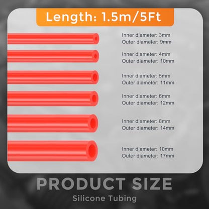 DMiotech 6Pcs Silicone Vacuum Hose Automotive,1/8" 5/32" 3/16" 1/4" 5/16" 3/8" ID High Performance Silicone Vacuum Tubing Hose Line Kit 130PSI Max Pressure,5FT Red - color: Red, size: 1/8" 5/32" 3/16" 1/4" 5/16" 3/8" ID - 5FT