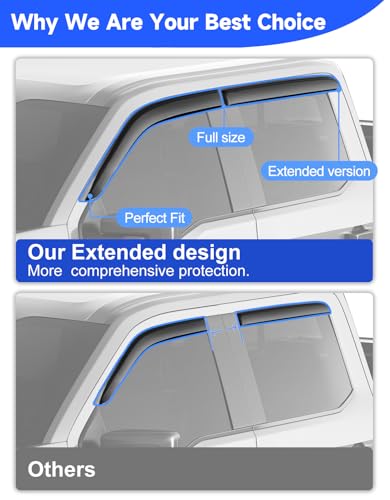 Out-Channel Window Rain Guards Fit for 2015-2026 Ford F150 & 2017-2026 Raptor/F-250/F-350/F-450/F-550 SuperCrew, Full Size Vent Visors Window Deflector Vent Shades Truck-4PCS with Thicker - size: Fit for 2015-2025 F150/2017-2025 F250-f550