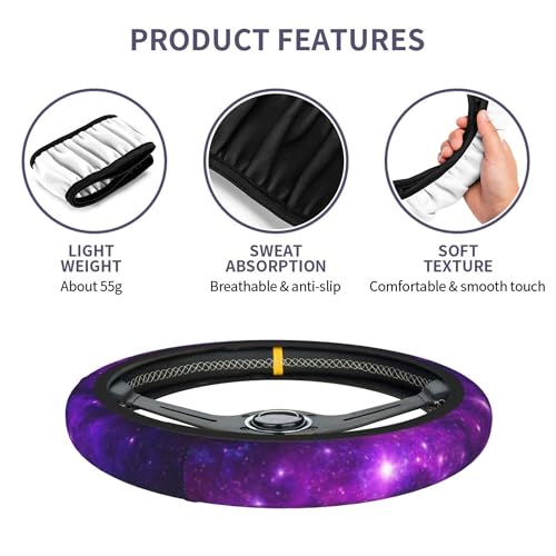 Purple Galaxy Steering Wheel Cover Purple Starry Sky Steering Wheel Cover Galaxys Breathable Universal for 15 Inch Anti-Slip Car with 2 Pieces Car Coasters Suitable for Men Women Galaxys - color: Purple Galaxy
