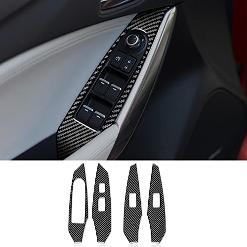 AIRSPEED for Mazda 6 2016-2017.5 with Automatic Transmission, Carbon Fiber Center Console Door Window Button Frame Cover Interior Trim - color: Door Window Button
