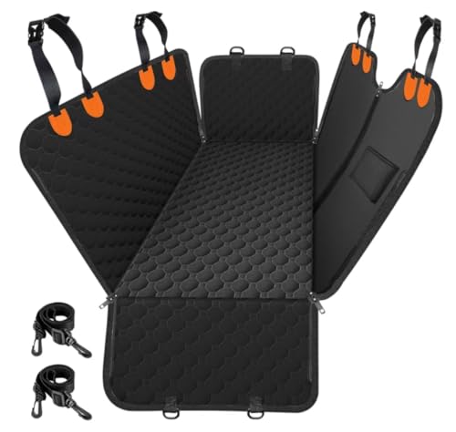 Mancro Dog Car Seat Cover, 2026 Upgraded 600D Heavy Duty Waterproof & Scratch-Resistant Dog Hammock for Car, Back Seat Pet Cover for Dogs with Sedan, Trucks and SUVs, Standard, Black-Orange - color: Black Orange, size: Standard (54" W x 55" L)