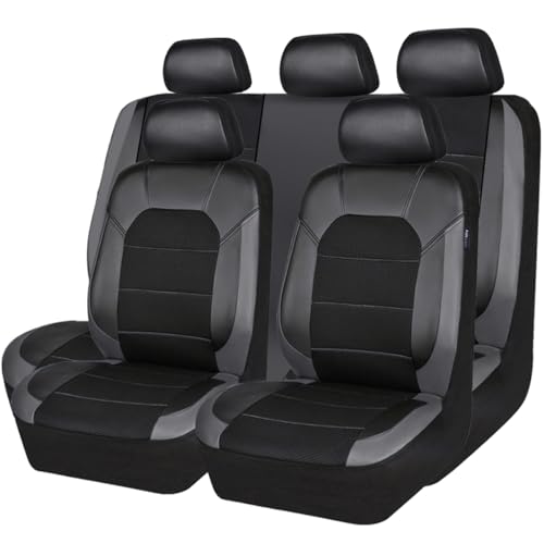 CAR PASS Leather Seat Covers, Automotive Sport Car Seat Cover Super 5mm Composite Sponge Inside, Airbag Compatible Universal Fits Most Cars, SUVs, Trucks and Vans (Full Set,Black & Gray) - color: Black and Gray, size: Full Set