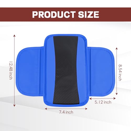 Car Center Console Cover, 12.48"×7.4" Carbon Fiber Leather Auto Armrest Cover, Vehicle Armrest Cushion Pad with Storage Pocket, Universal Arm Rest Protector Car Accessories (Blue) - color: Blue