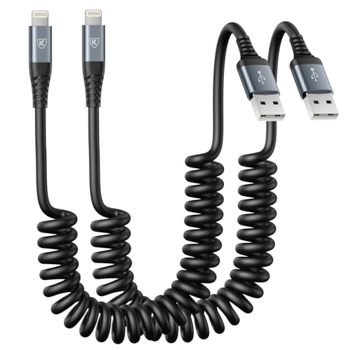 Coiled Lightning Cable, iPhone Charger Cable 3FT for Car, 2 Pack [Apple MFi Certified] 3 Feet Lightning Cord Compatible with iPhone14/13/12/11 Pro Max/XS MAX/XR/XS/X/8/7/Plus/6S iPad/iPod- Black - color: Black, size: 3ft, style: USB A to Lightning