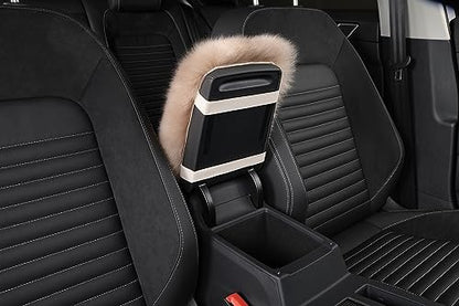 Genuine Sheepskin Center Console Cover Pad Genuine Furry Fluffy Wool Fur Car Armrest Cover Protector Universal Fit for SUV/Truck/Car - color: Long Wool-Light Tan