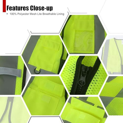 Safety Vest for Men Women Hi Vis Vest with Pockets Mesh High Visibility Vests Meets ANSI/ISEA Standards - color: 20-yellow, size: Medium