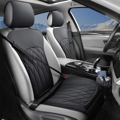 BEITK 2 Pack Leather Front Car Seat Covers, Universal Sideless Car Seat Protectors with Storage Pocket and Seat Belt Pads, Waterproof Automotive Seat Cover for Cars Trucks SUV(Black) - color: front pair black