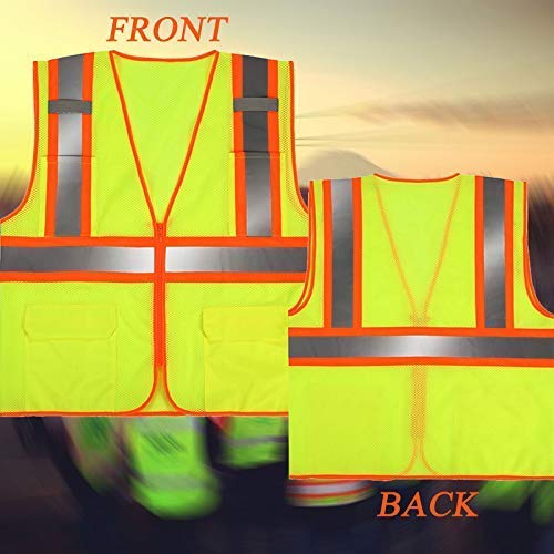 High Visibility Reflective Safety Vest with Zipper and Pockets Yellow,M - color: Yellow, size: Medium