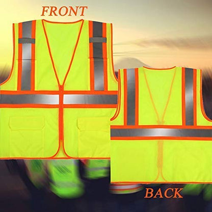 High Visibility Reflective Safety Vest with Zipper and Pockets Yellow,L - color: Yellow, size: Large