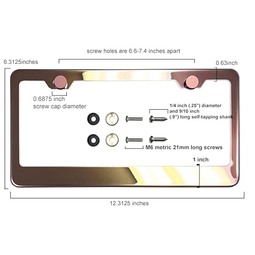 T304 Stainless Steel License Plate Frame – 8K Mirror Polish Finish, Rust-Resistant, Slim Design, Universal Fit, Includes Screw Caps, Washers & Stainless Steel Screws (Rose Gold) - color: Rose Gold