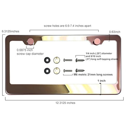 T304 Stainless Steel License Plate Frame – 8K Mirror Polish Finish, Rust-Resistant, Slim Design, Universal Fit, Includes Screw Caps, Washers & Stainless Steel Screws (Rose Gold) - color: Rose Gold