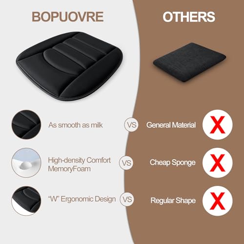 BOPUOVRE Memory Foam Car Seat Cushion with Breathable Fabric & Non-Slip Gel, Universal Fit for Car Truck Office Home 19.6x18x1.2 Black - size: Base