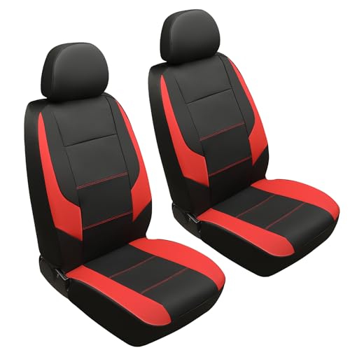 GIANT PANDA Front Car Seat Cover for Ford, Faux Leather Bucket Seat Covers Custom Fit Ford Escape Explorer Edge Mustang Bronco Sport 2-Pack (Red+Black) - color: Black+Red