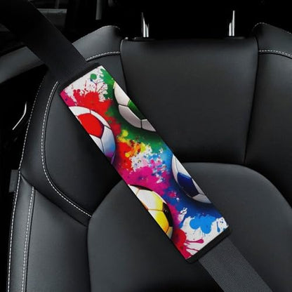 Comfortable Cushion Pad Car Shoulder Strap Harness Pad, Splash Ink Colorful Paint Football Soccer Ball 2PCS Car Belt Covers - color: Color364