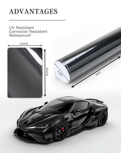 10ft x 4.9ft 3D Carbon Fiber Black Car Vinyl Wrap Roll, Durable Easy Application Automotive Wrapping Film for Car Body Protection (Carbon Fiber Black) - color: Carbon Fiber Black, size: 10ft x 4.9ft