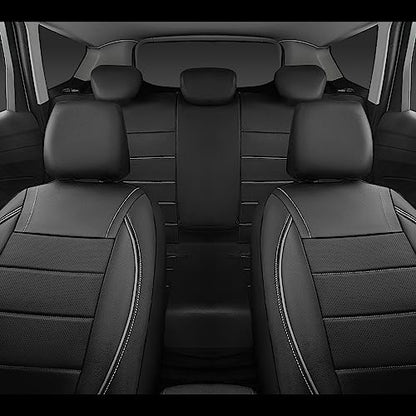 CAR PASS Universal Reflect Piping Leather Car Seat Cover, Fit for suvs,Van,Trucks,Airbag Compatible,Inside Zipper Design and Reserved Opening Holes (Full Set, Black and Grey) - color: Full Set Black Grey