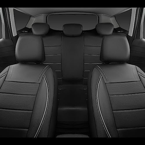 CAR PASS Universal Reflect Piping Leather Car Seat Cover, Fit for suvs,Van,Trucks,Airbag Compatible,Inside Zipper Design and Reserved Opening Holes (Full Set, Black and Grey) - color: Full Set Black Grey