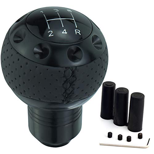 5 Speed Gear Shifter Knob, Leather Covered Aluminum Manual Car Stick Shift Handle Fit Most MT Transmissions, Black - color: Black