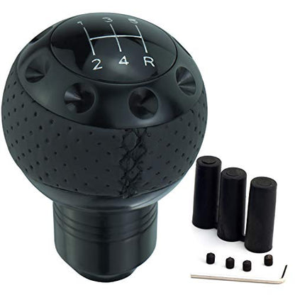 5 Speed Gear Shifter Knob, Leather Covered Aluminum Manual Car Stick Shift Handle Fit Most MT Transmissions, Black - color: Black