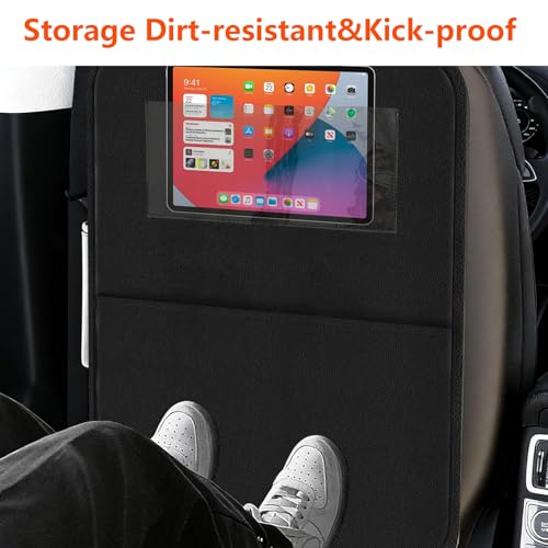 Car Seat Protector Large Kick Mat 2 Pack Durable Water Resistant Auto Seat Back Covers with 2 Mesh Pockets Protection against Dust Mud Scratches Black