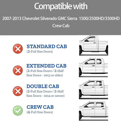 in-Channel Window Deflectors Rain Guards 2007-2013 Chevy Silverado & GMC Sierra 1500/2500HD/3500HD Crew Cab, 4 Piece Set, Smoke Tint, OEM Style, No Exterior Tape Needed (Front & Rear) - size: For Silverado/Sierra Crew Cab 07-13 In Channel