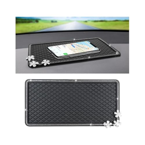 HZEL Bling Car Dashboard Non Slip Mat, Crystal Rhinestone Vehicle Dash Grip Pad Pad for Phone Sunglasses Electronic Devices, Diamond Sticky Automotive Gripping Mat Accessories, Universal Fit (Flower) - size: Rhinestone+Flower