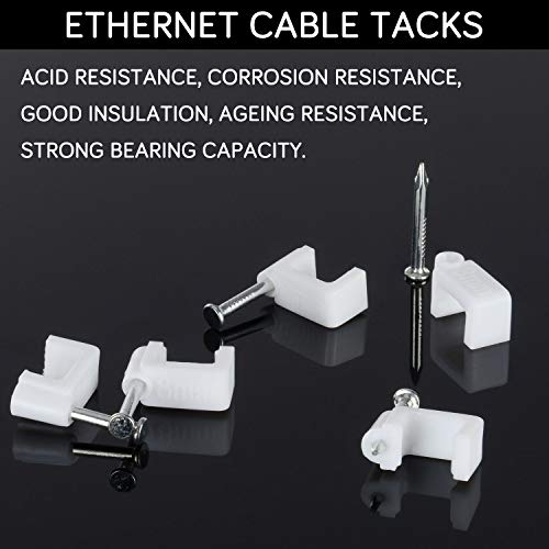 Cable Clips - CableGeeker 100 Pieces Ethernet Cable Clips with Nails 8mm Cord Holder for Cat6 Cat7 Flat Ethernet Cable (White) - style: Nail in Flat Cable Clips 100Pcs
