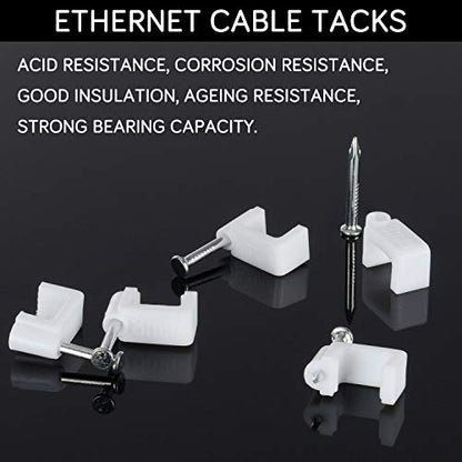 Cable Clips - CableGeeker 100 Pieces Ethernet Cable Clips with Nails 8mm Cord Holder for Cat6 Cat7 Flat Ethernet Cable (White) - style: Nail in Flat Cable Clips 100Pcs