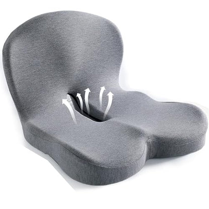 Onever Ergonomic Memory Foam Seat Cushion, Lumbar Support Non Slip for Truck Driver Long Driving Office Chair Back Tailbone Pain Relief Grey - color: Grey