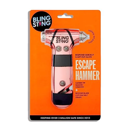 BLINGSTING Safety Hammer - Emergency Automotive Escape Tool with Window Breaker, Seat Belt Cutter & Adjustable Car Visor Strap - Tempered Glass Breaker - Steel Blade - Blush Rose Pink (1 Count) - color: Blush Pink 1