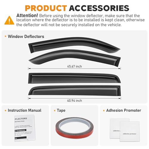 Shatterproof Taped-On Window Deflectors for Toyota Tundra Crew Max 2014-2021, Rain Guards, Window Visors for Car, Vent Deflector, 4pcs - size: For 2014-2021 Tundra CrewMax