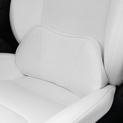 Lumbar Support Pillow for Car, Premium Leather Memory Foam Lumbar Cushion for Lower Back Pain Relief, Universal Back Support for Driving, Home & Office Chairs, White, 1 Pack - color: White, size: A