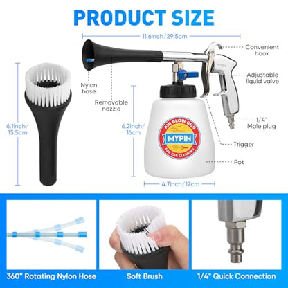 Aluminium Car Cleaning Gun Set with Tapered Nozzle, 6-9.2Bar High Pressure Air Blow Gun with 2 Set Nozzle, Pressure Air Blower Blow Gun Producing Powerful Blast of Air for Cleaning Cars, Velvet, etc - color: White, with Bottle Set