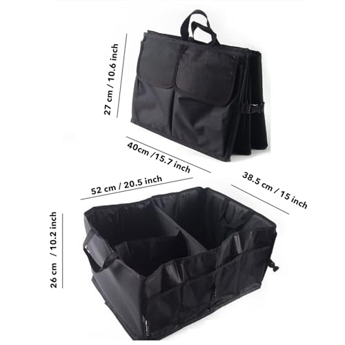 Trunk Organizer, Storage Box - 52L Large Capacity Collapsible Multi Compartments Organizer, Portable Storage Box for Most Cars/SUV, Waterproof Oxford Fabric, Black