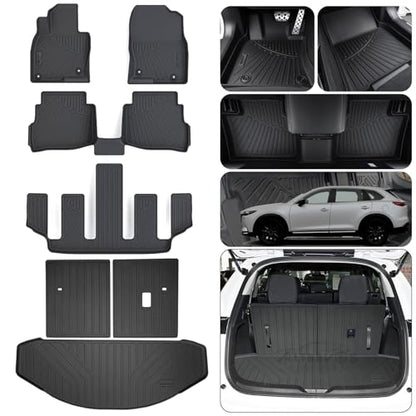 Floor Mats & Trunk Mat & Backrest Mat (Only Fit Sport Version) for 2016-2022 2023 Mazda CX-9 CX9 (6 Seats-2 Row Bucket Seat),TPE All Weather Protection Floor Liners & Cargo Liners - size: 2016-2023 CX9 mats-6 Seats-Sport