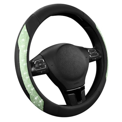 PIC AUTO Steering Wheel Cover, Green Sparkly Crystal Bling Glitter with Leather, Universal Fit 14.5"-15.5" Car Steering Wheels for Girls & Women, Anti-Slip Wheels Cover for Cars, Trucks, Van, SUVs - color: Green Glitter
