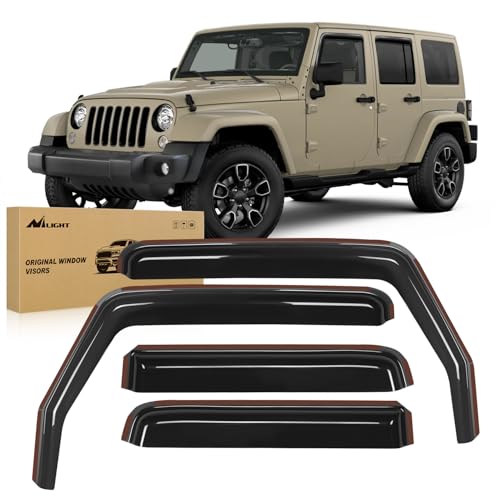 Nilight in Channel Rain Guards for Wrangler JK 2007 2008 2009 2010 2011 2012 2013 2014 2015 2016 2017 2018 Unlimited 4-Door Window Deflectors, Vent Window Visors - size: Wrangler JK 2007-2018