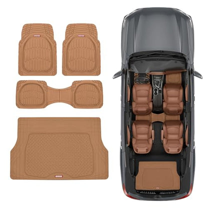 Motor Trend FlexTough 4-Piece Heavy Duty Floor Mats for Cars Trucks SUVs, Automotive Floor Mats Car Mats Full Set Front, Rear & Cargo, Trim-To-Fit Semi-Custom Deep Dish All Weather Rubber Mats - Beige - style: FlexTough Contour
