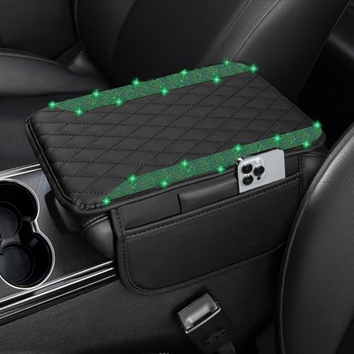 NBTEPEM Bling Car Center Console Armrest Cover, Microfiber Leather and Diamond Middle Console Cover with 2 Storage Bags, Bling Accessories Interior for Most Vehicles (Green Diamond) - color: Green Diamond