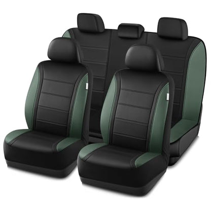 Road Comforts Leather Seat Covers, Breathable Car Seat Covers Full Set for Men,Airbag Compatible, Automotive Seat Covers Set Universal Fit Most Cars,Vans,Truck,SUV - color: Green Full Set